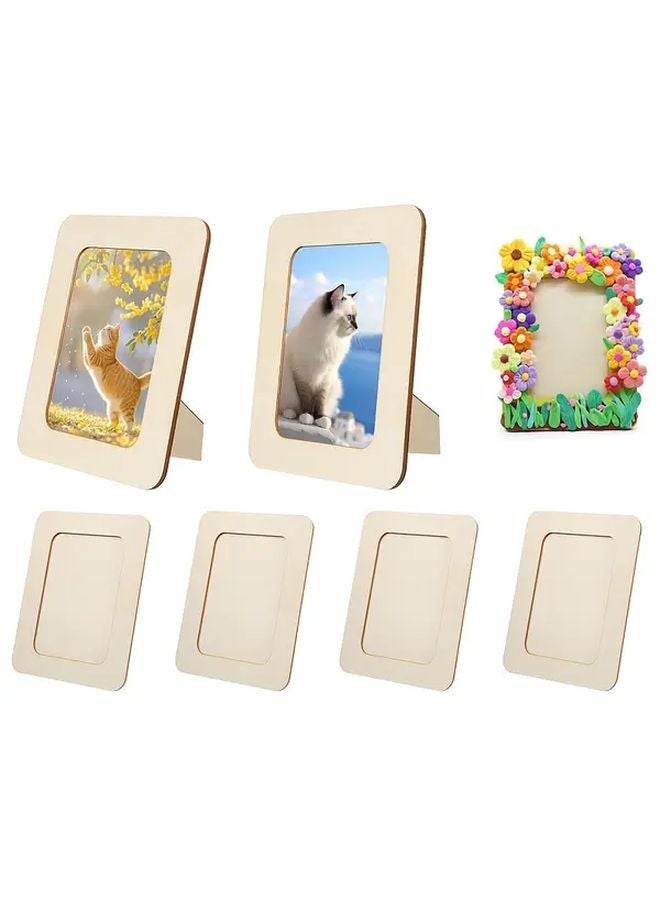 4pcs Vintage Wooden Photo Frame Set Floral Animal Designs Beige Brown Home Decor Gift - Image 1